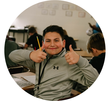 Lincoln secondary student doing thumbs up